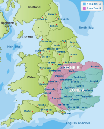 Map showing standard area in which our fixing service is generally available