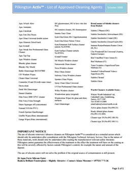 Pilkington Activ™ Approved Cleaning Agents - 1 Page Hand Out